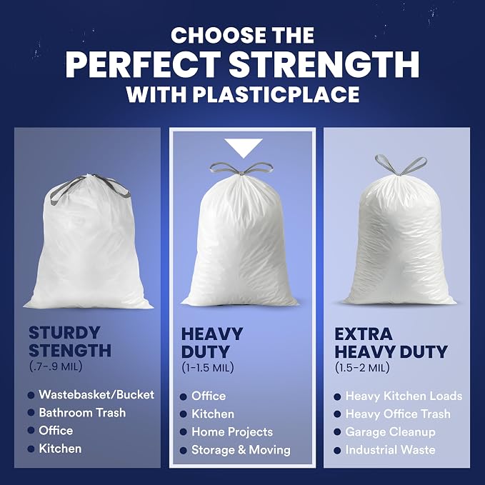 Plasticplace 13 Gallon Trash Bags â”‚ 1.2 Mil â”‚ White Drawstring Garbage Can - Image 6