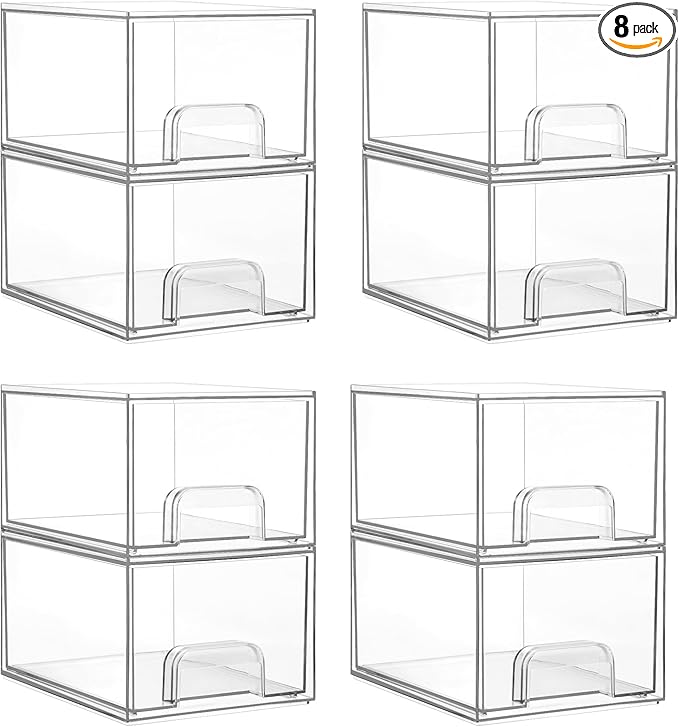 Vtopmart 8 Pack Clear Small Stackable Storage Drawers, Acrylic Bathroom Makeup by Vtopmart