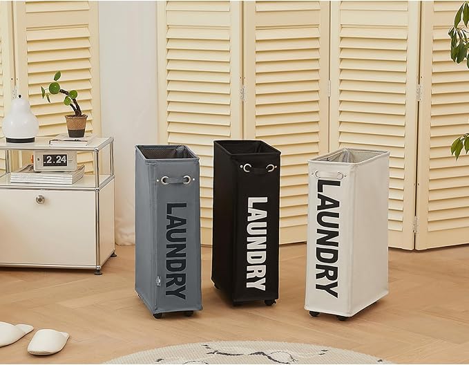 DOKEHOM 25-Inches Slim Laundry Basket on Wheels, Collapsible Rolling Laundry - Image 9