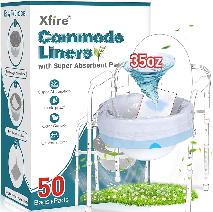 Commode Liners with Absorbent Pads- 50 Commode Bags+ 50 Commode Pads, Extra by Xfire-PetLovinMadeEasy