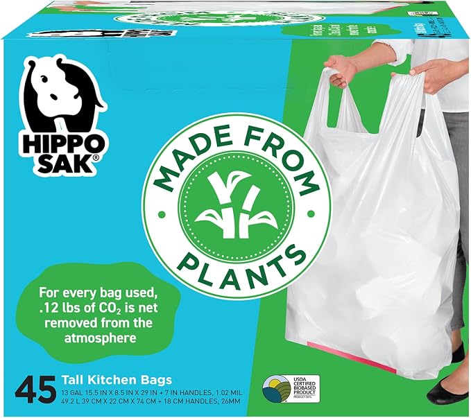Hippo Sak - Plant Based Tall Kitchen Garbage Bags - 13 Gallon Trash Bags - by HippoSak