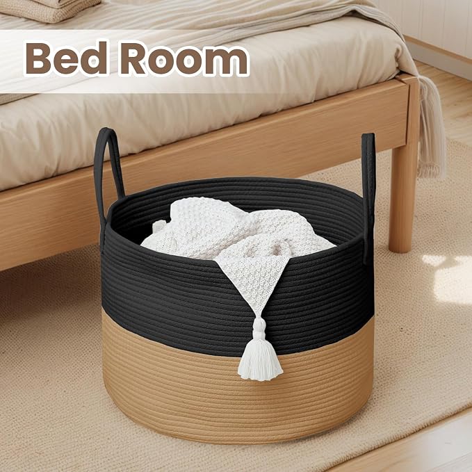 Woven Blanket Basket, 65L Large Rope Storage Bin - Image 6