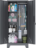 Metal Storage Cabinet with Locking Doors, Broom Closet, Freestanding Bathroom by OSEILLC