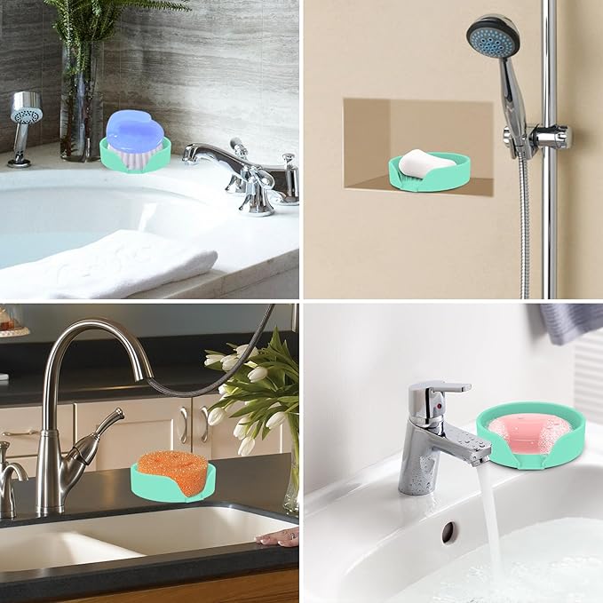 Self Draining Soap Dish, Silicone Suction Cup Soap Holder Tray Savers Container - Image 6