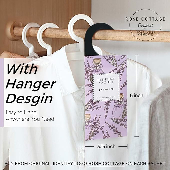 ROSE COTTAGE Large 12 Packs Lavender Hanging Closet Deodorizer Air Freshener - Image 2