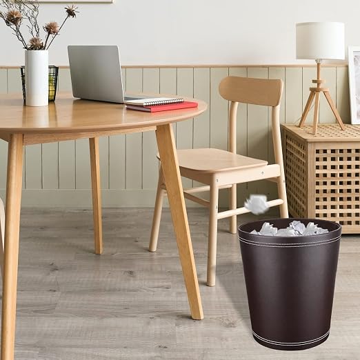 Pu Leather Trash Can for Bedroom, 2.6 Gallon Wastebasket for Office, Small - Image 4