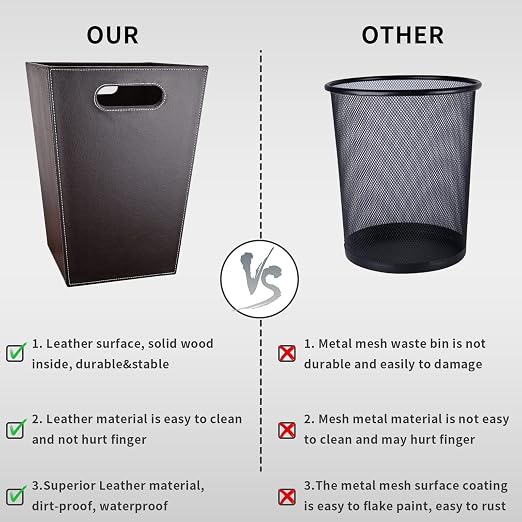 Leather Trash Can Bathroom Wastebasket, 16L/4.2 Gallon Office Garbage Can - Image 6