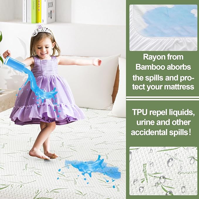 King Waterproof Mattress Protector, Rayon Made from Bamboo Mattress Pad Cover - Image 3