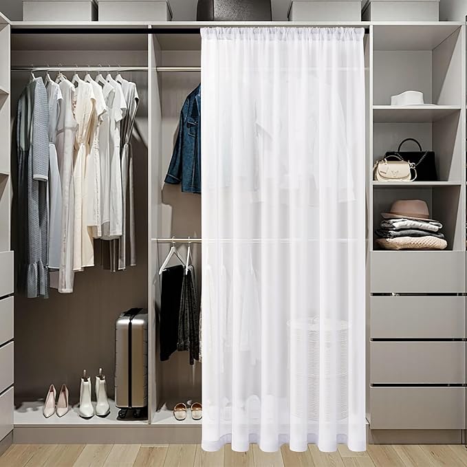 Tollpiz Short Sheer Door Curtains Closet Linen Textured Curtains Sheer Doorway - Image 3