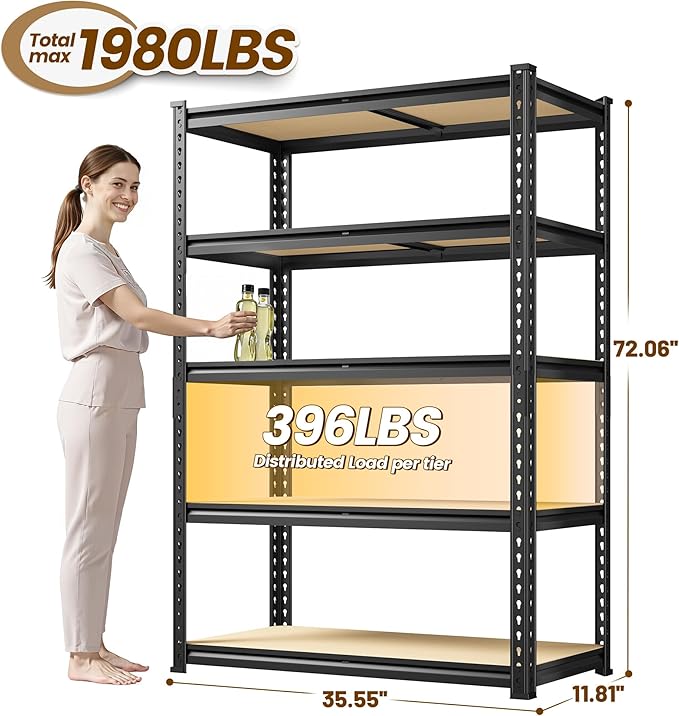1980LBS Storage Shelves, 5-Tier Adjustable Pantry Shelves, Metal Shelving Unit - Image 3