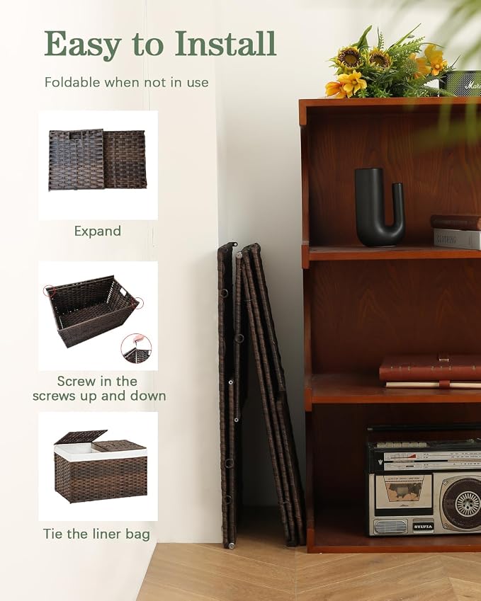 Storage Basket with Lid Rattan Storage Basket with 2 Separate Lid, 27.8 Gallon - Image 6