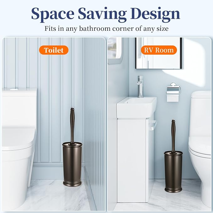 HAMITOR Toilet Bowl Brush Holder Set: 2 Pack Modern Deep Cleaning Bathroom - Image 6