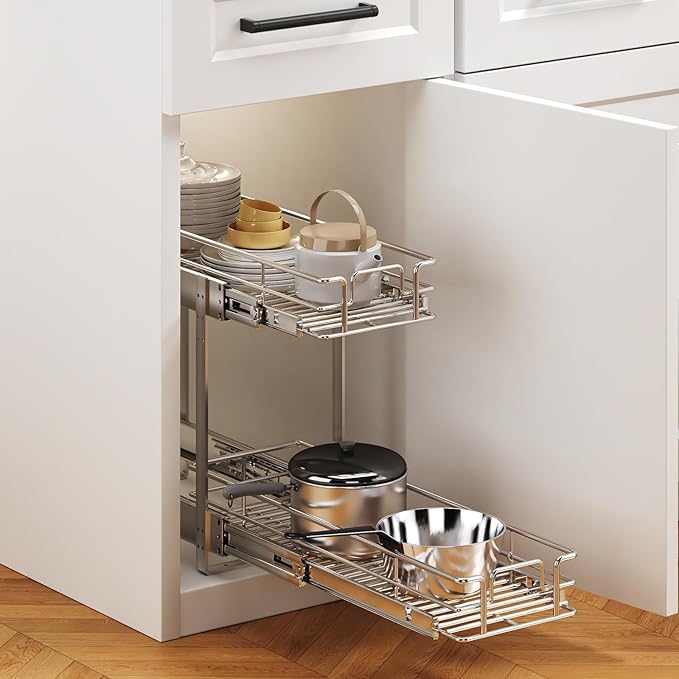 2 Tier Individual Pull Out Cabinet Organizer 5½" W x 21½" D, Heavy Duty Cabinet - Image 5