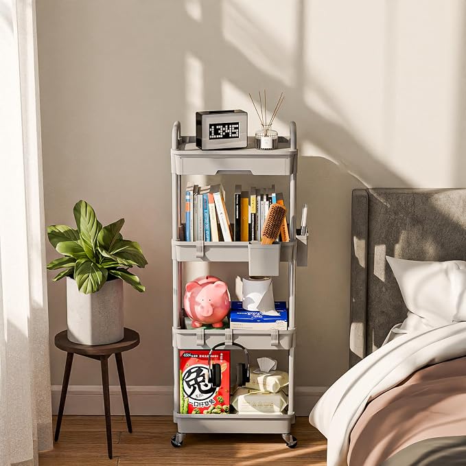 4 Tier Rolling Cart Organizer, Art Craft Diaper Bedside Snack Laundry Room - Image 2