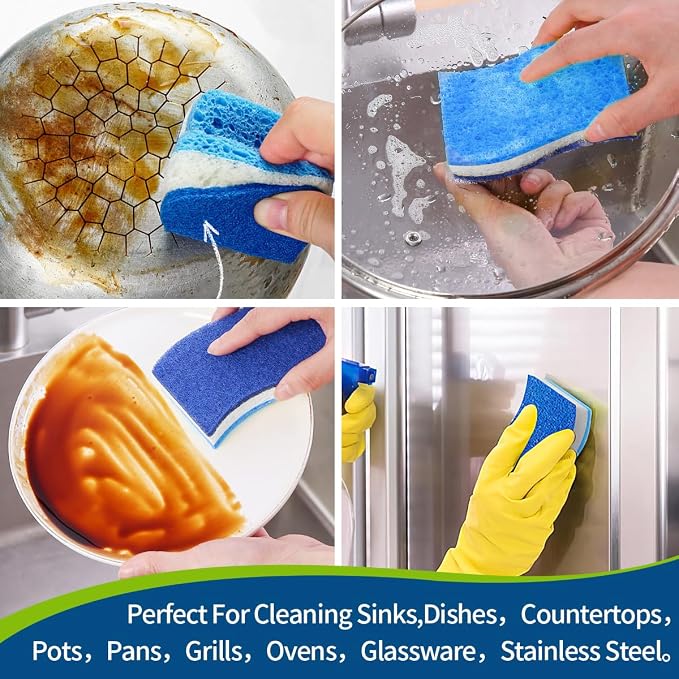 Blue Wood Pulp Sponges 12Pack Non-Scratch Cellulose Scrub Sponge, Dual-Sided - Image 7