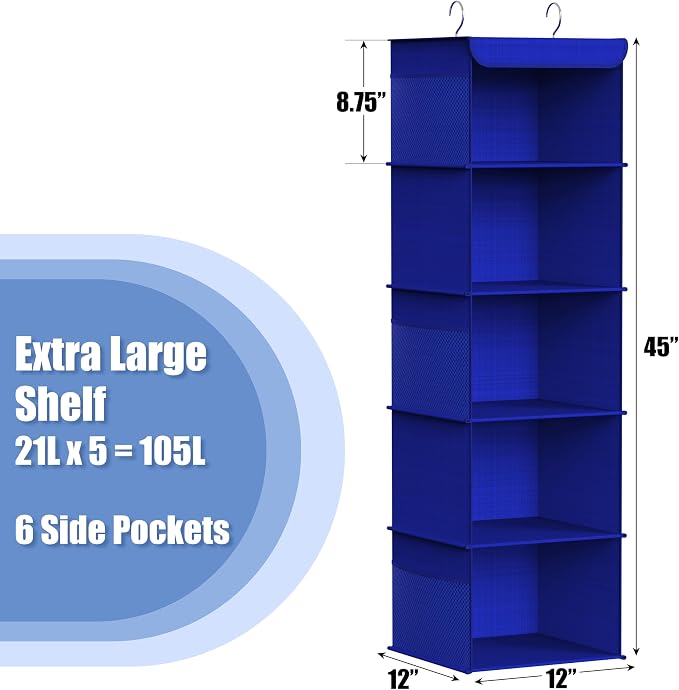 Simple Houseware 5 Shelf Hanging Closet Organizer, Dark Blue - Image 3