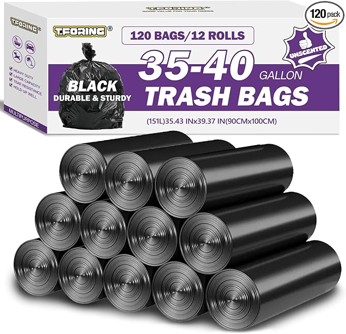 35-40 Gallon Black Trash Bags 120 Count by TFORING%C2%AE