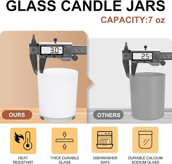 Thick Candle Jars for Making Candles 12 Pcs, 7 OZ Empty Jars - Image 3