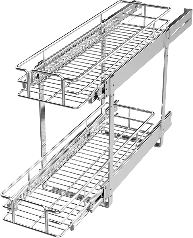 LOVMOR 2 Tier Individual Pull Out Cabinet Organizer 9" W x 21½" D, Slide Out by LOVMOR
