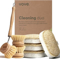 Vove Cleaning Duo, Bamboo Dish Brush Set and Natural Dish Sponges, by Vove