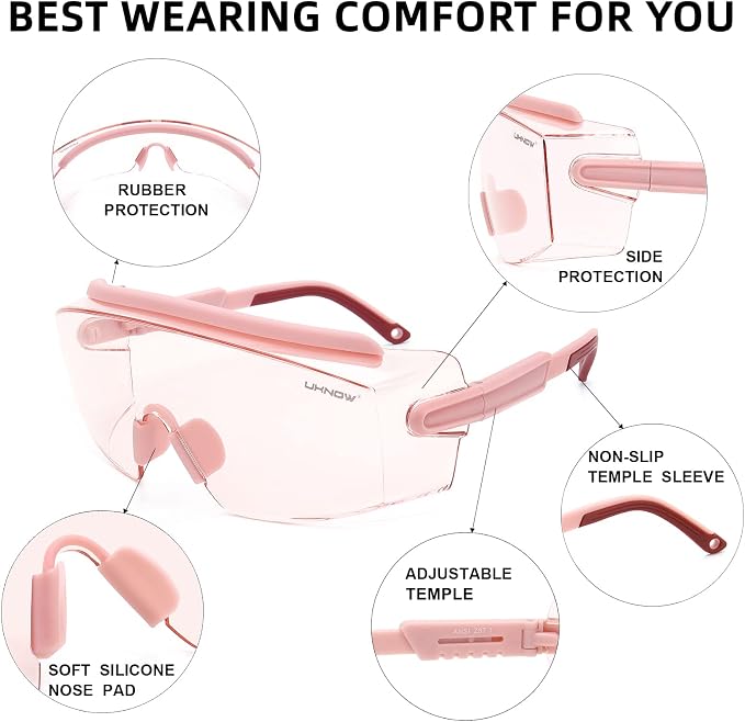 UKNOW Safety Goggles Over Glasses, Safety Glasses Anti Fog Wraparound Eye - Image 5