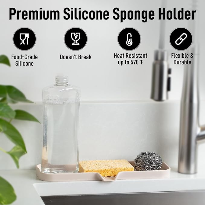 Zulay Kitchen Large Silicone Sponge Holder – Flexible Sink Organizer Tray - Image 2