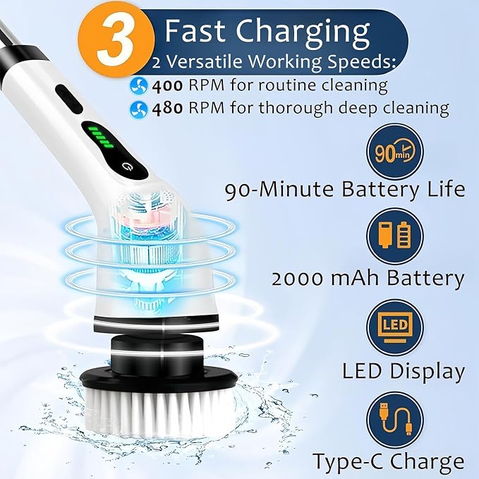 Electric Spin Scrubber, Cordless Cleaning Brush - Image 3