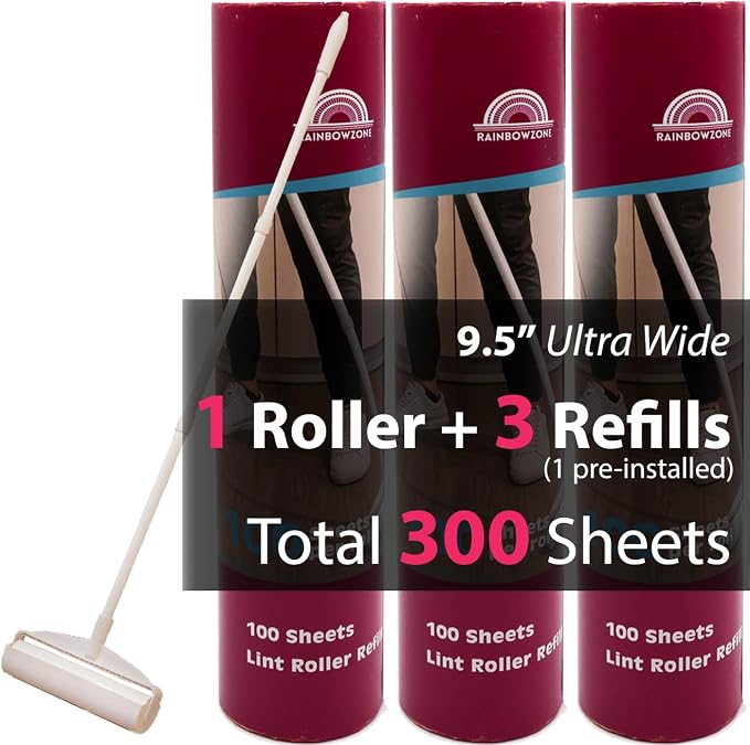 RainbowZone Large Lint Rollers plus 3 Rolls 9.5'' Extra Wide Total 300 sheets - Image 8