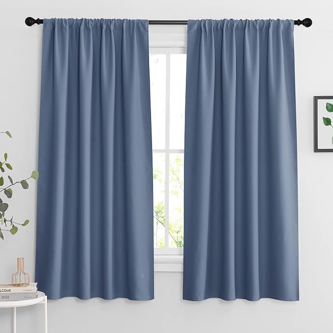 RYB HOME Blue Blackout Curtains 63 inch Length 2 Panels Set by RYBHOME