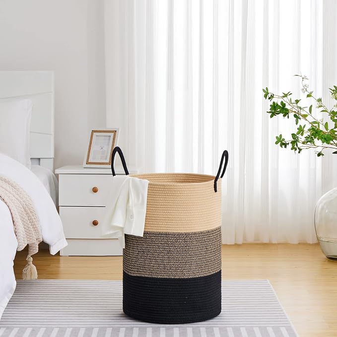 VIPOSCO Large Laundry Hamper, Tall Woven Rope Storage Basket - Image 4