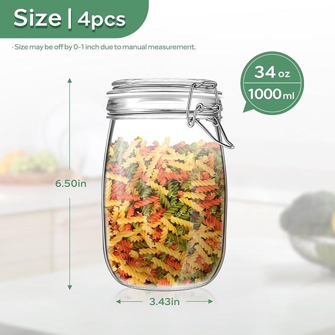 Glass Food Storage Jars with Airtight Lids 34 oz Round 4 Pack Kitchen Storage - Image 3