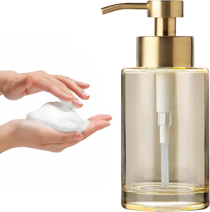 Enra Gold Foaming Soap Dispenser, 12oz Thick Glass Bathroom & Kitchen Dispenser by Enra
