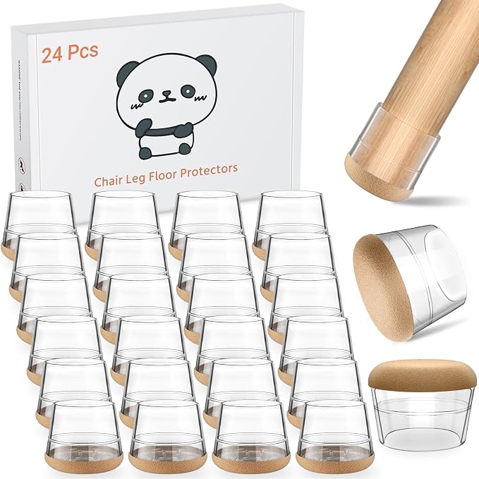 24 PCS Silicone Chair Leg Floor Protectors Medium Fit Rubber Felt Furniture by Meldel