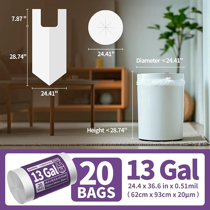 Small Trash Bags with Handles 13 Gallon 20 Count White - Image 6