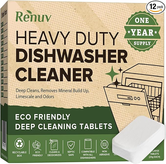 Heavy Duty Dishwasher Cleaner and Deodorizer Tablets, Deep Cleaning, Natural by Renuv
