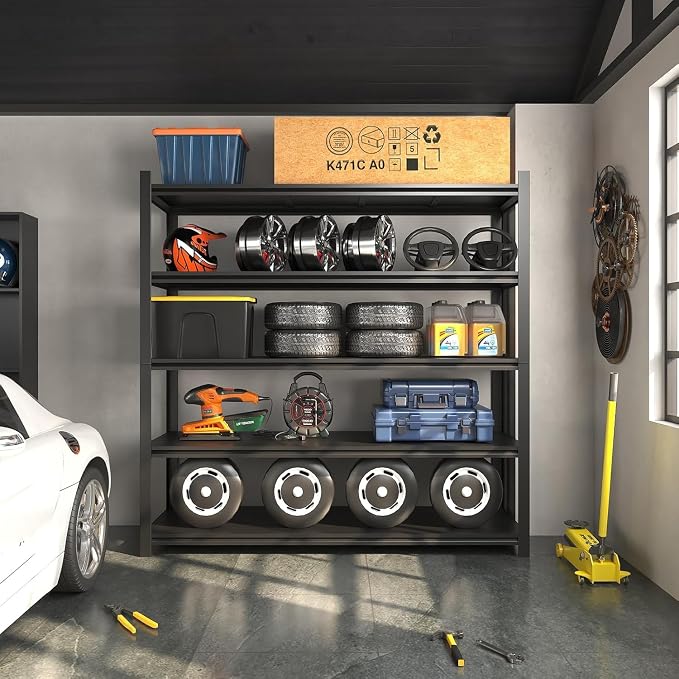72" H Garage Shelving 2000LBS Heavy Duty Storage Shelves Adjustable 5 Tier - Image 2
