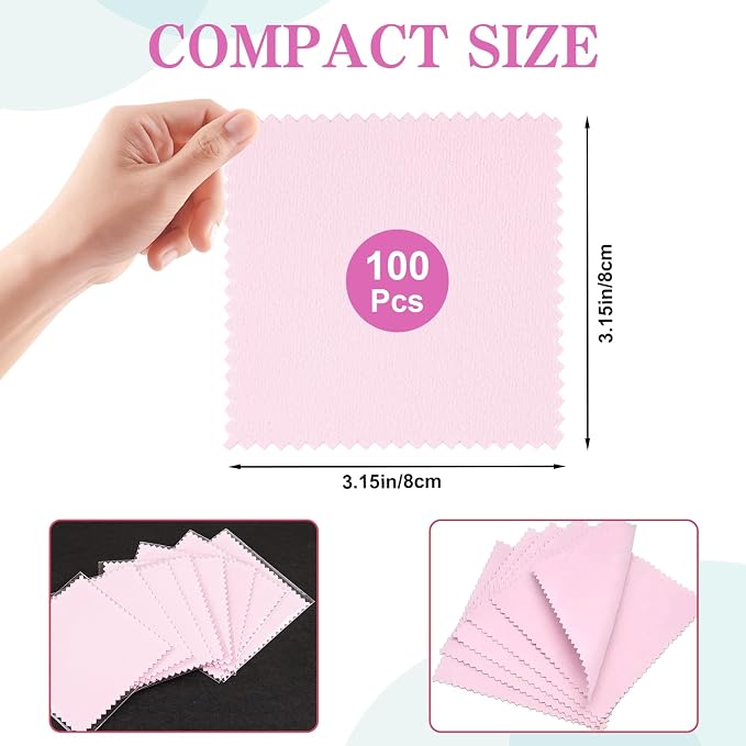 100 Pack Jewelry Polishing Cloth, 3.15" x 3.15" Pink Cleaning Cloths, Small - Image 2