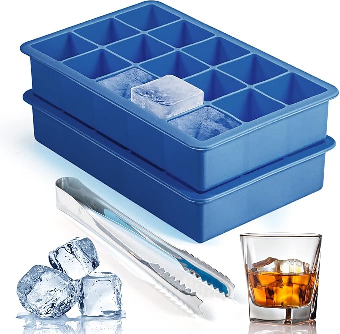 2 Pack Silicone Ice Cube Trays for Cocktail, Easy Release Square Ice Cubes Mold by ZDPMK