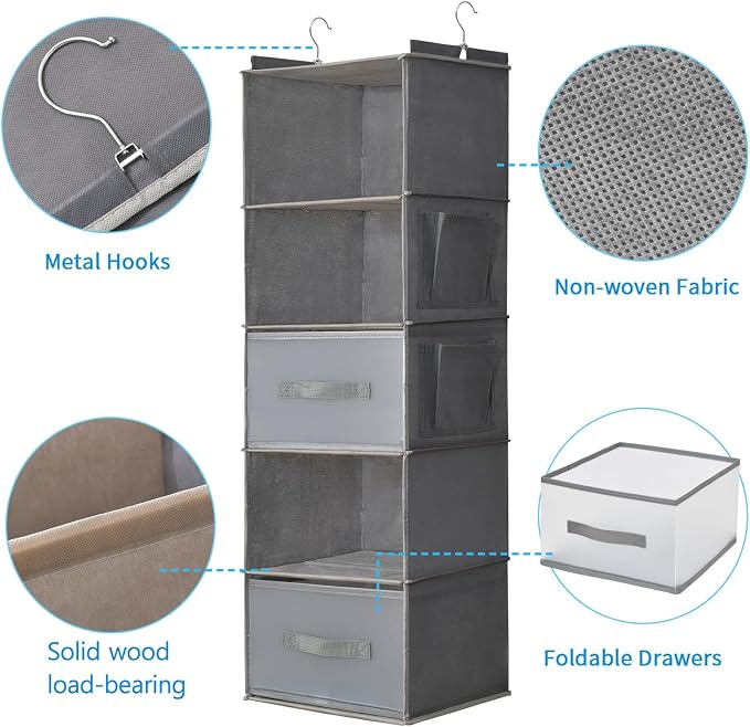 5-Tier Hanging Organizer for Closet, Fabric Closet Organizer - Image 4