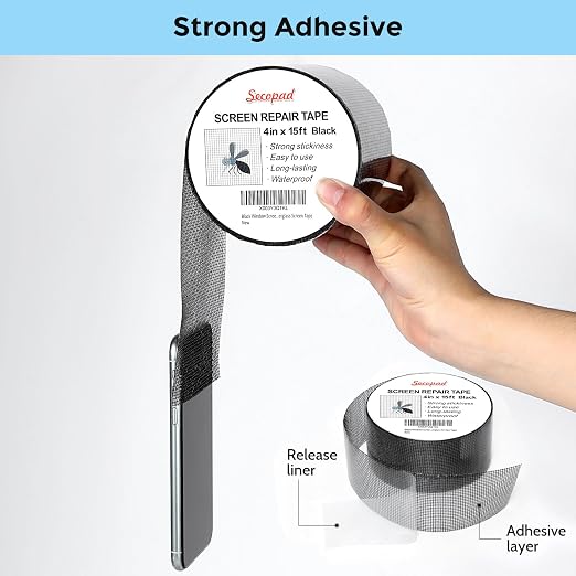 Black Window Screen Repair Tape, 4 in X 15 FT Screen Repair Kit - Image 3