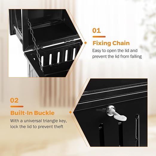 BEAMNOVA Trash Can Outdoor Top Tray Black Stainless Steel Commercial Garbage - Image 5