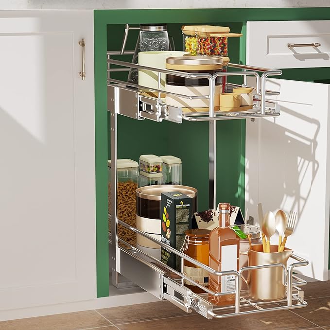 LOVMOR 2 Tier Individual Pull Out Cabinet Organizer 9" W x 21½" D, Slide Out - Image 5