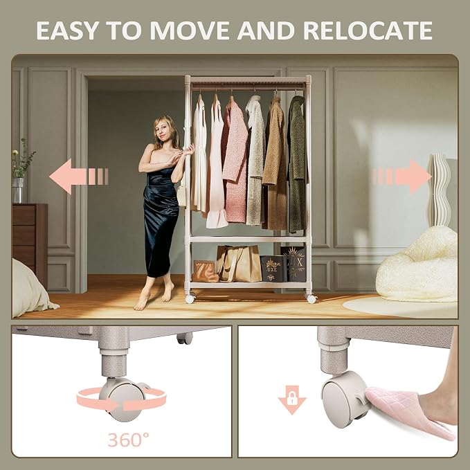 IZEUK Heavy Duty Rolling Garment Rack Wire Clothes Rack - Image 2