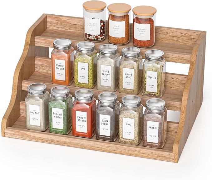 Tiered Spice Rack Organizer for Cabinet, Wooden Spice Rack for Countertop by Memanque