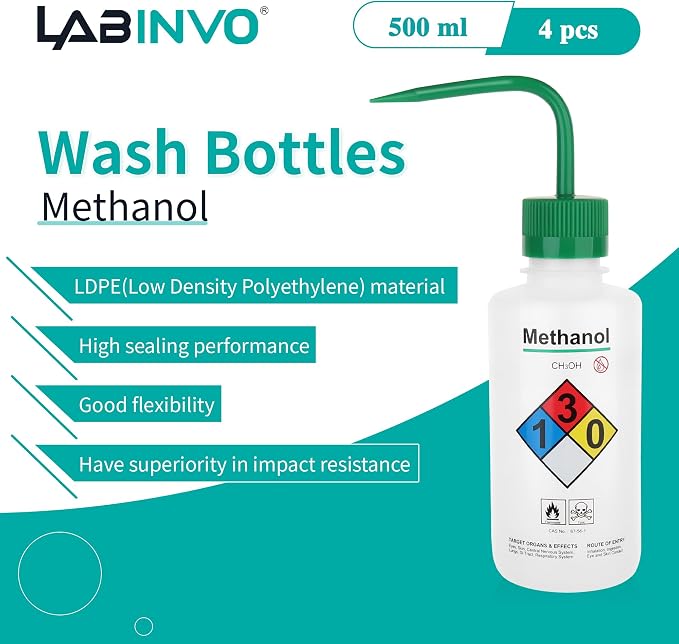 4pcs of Methanol Wash Bottles, Narrow Mouth, Self-Venting Safety Wash Bottles - Image 2