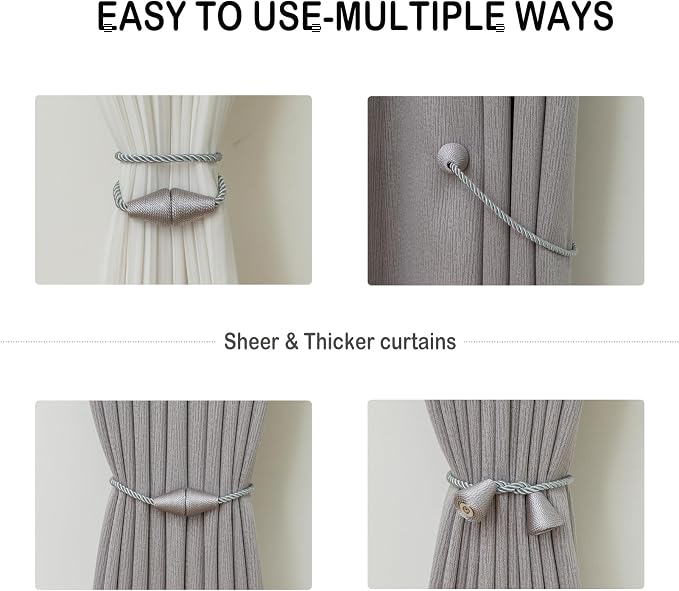 Magnetic Curtain Tiebacks 6 Pack Outdoor Rope Curtain Tie Backs Decorative - Image 5