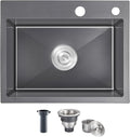 22x18 Inch Drop in Kitchen Sink, Handmade 304 Black Stainless Steel Sink by OUGOO