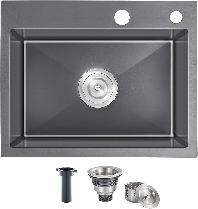 23x18 Inch Kitchen Sink, Handmade 304 Stainless Steel Sink, Topmount by OUGOO