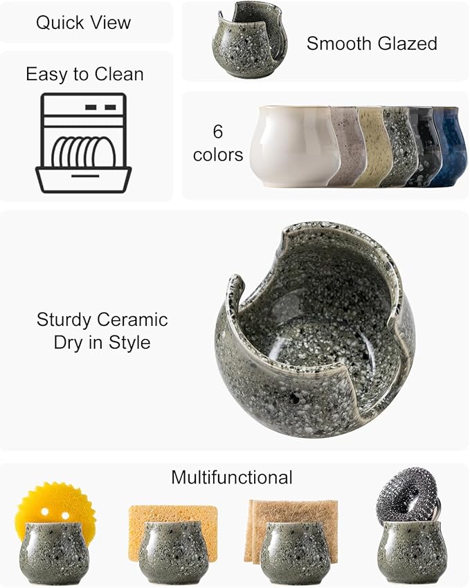 Ceramic Sponge Holder, Kitchen Sponge Holder Sink Caddy Organizer Dish Rack - Image 2