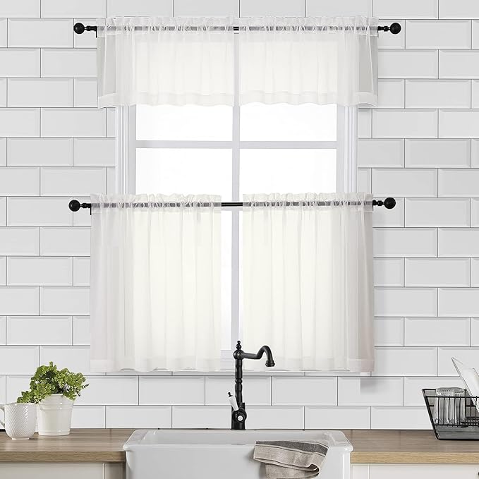 Chyhomenyc Sheer Curtains Tiers 2 Pieces Set, Light Filtering Small Curtains 24 - Image 2